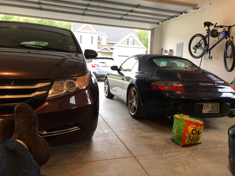 My garage looking the other way. Yes, the 2018 Outback gets the driveway.